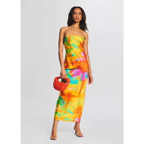 Ser.O.Ya NWT Revolve Multi Abstract Palm Cerith Silk Strapless Midi Dress SZ XL - Picture 1 of 8